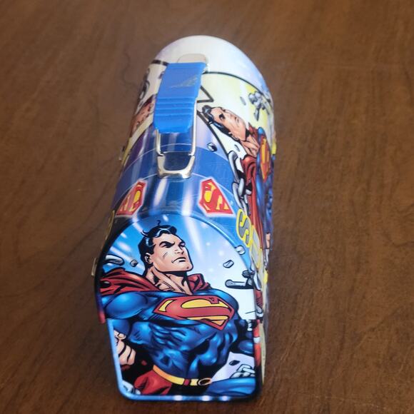Superman Man of Steel Mini Lunch Box Tin Box DC Comics Blue Handle - Picture 2 of 7
